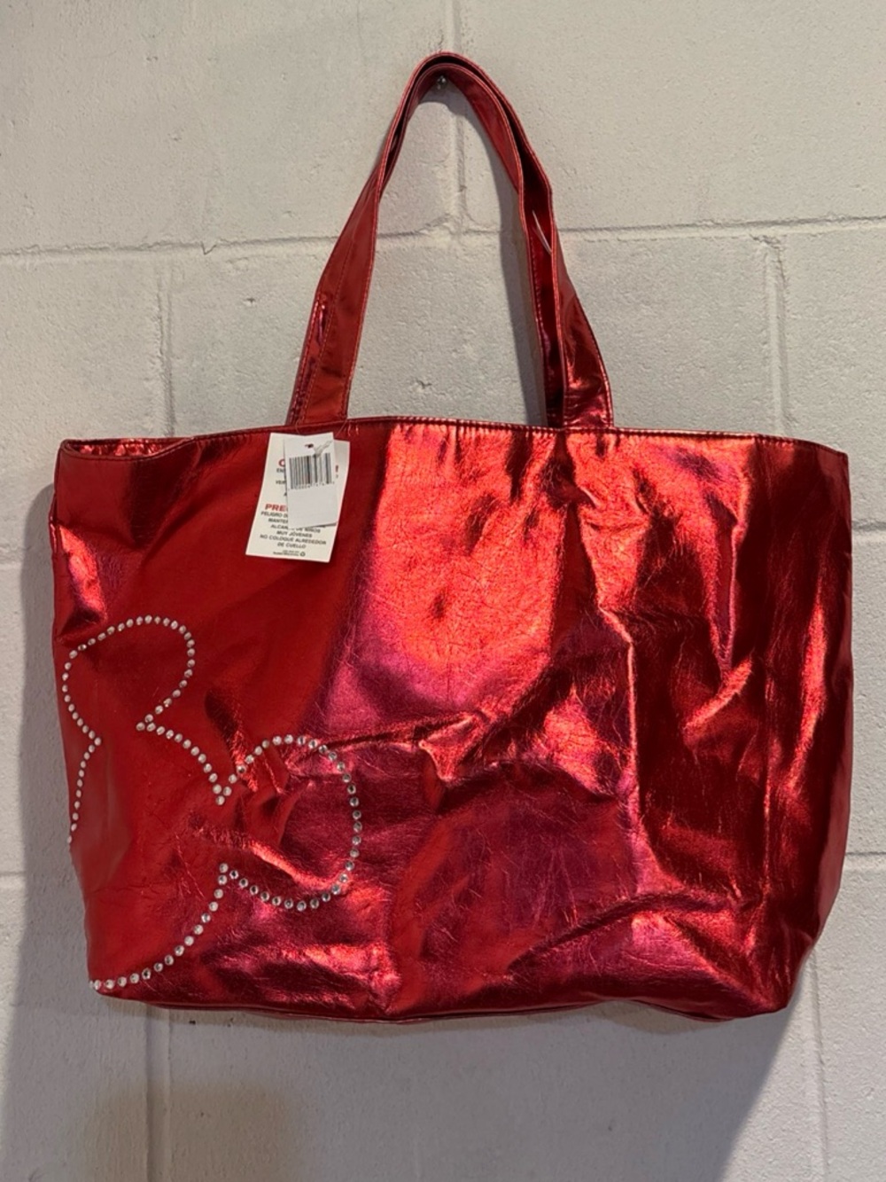 Disney Parks reversible tote bag metallic red clear crystals double handles